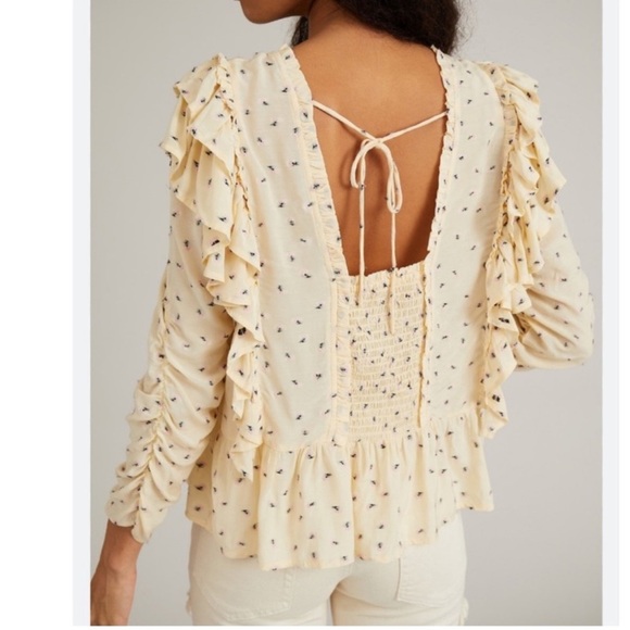 NWT Munthe Crisp Embroidered Ruffle Top Creme Size 10 US 40 EU - Picture 2 of 4